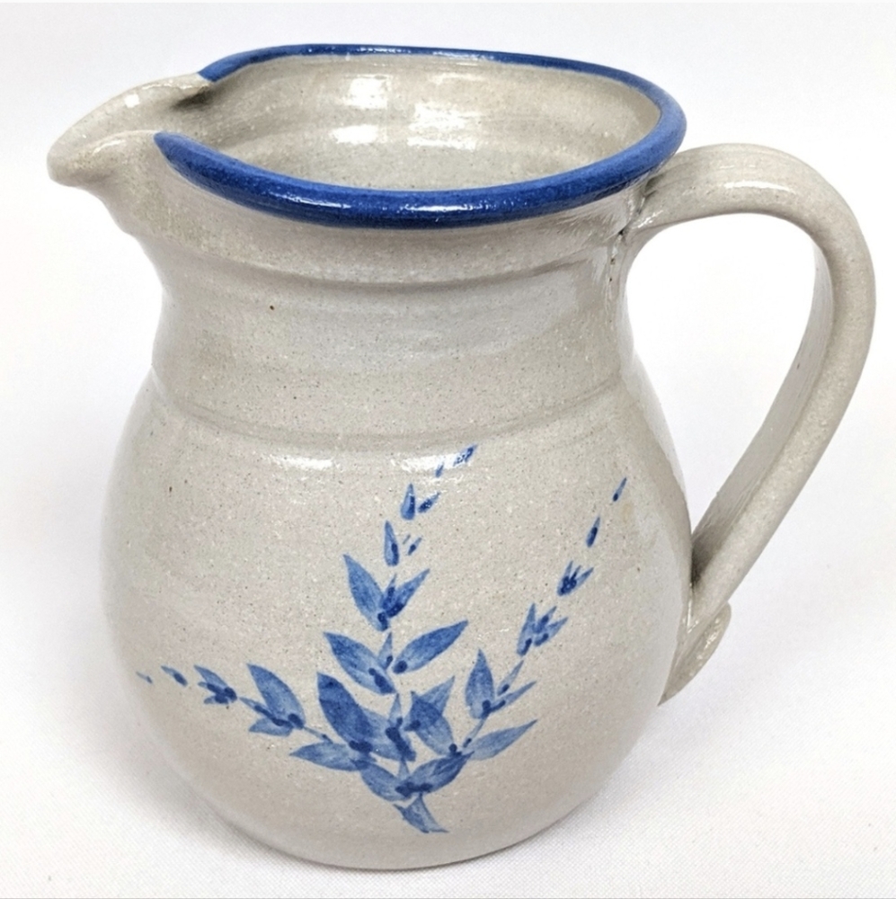 Red Wing Falconer Stoneware Pitcher Blue and Gray Floral Leaf Design Farmhouse